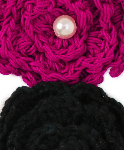 Crochet Flower Headband Set - Dark Pink & Black