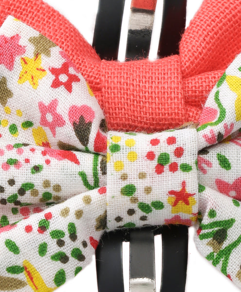 Tiny Bow Hair Clip Set - Peach & Floral
