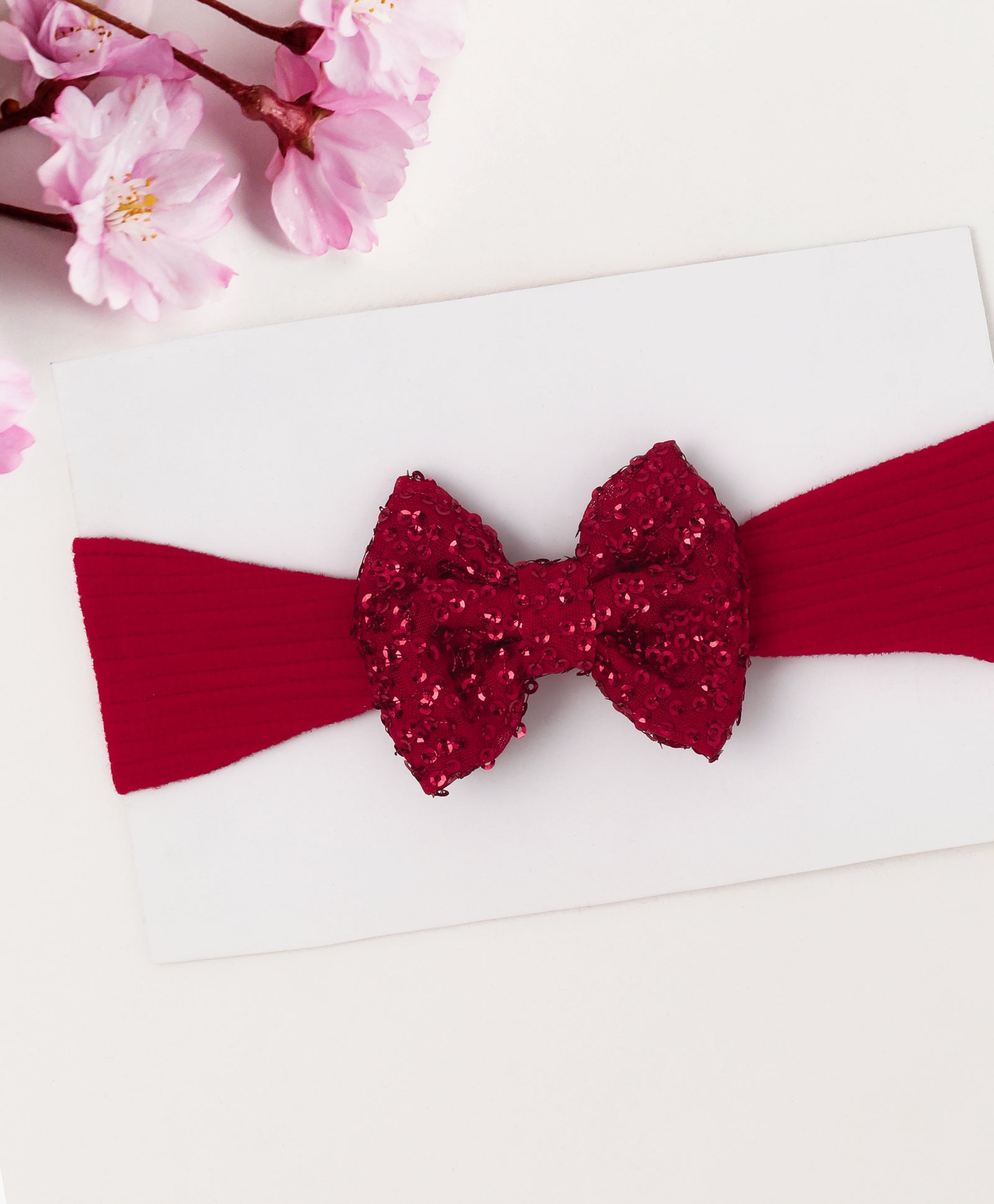 Big Sequinned Bow Headband - Red