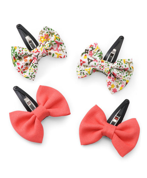 Tiny Bow Hair Clip Set - Peach & Floral