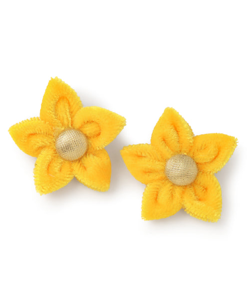 Velvet Flower Alligator Clips - Yellow