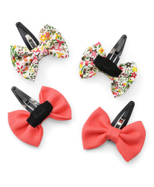 Tiny Bow Hair Clip Set - Peach & Floral