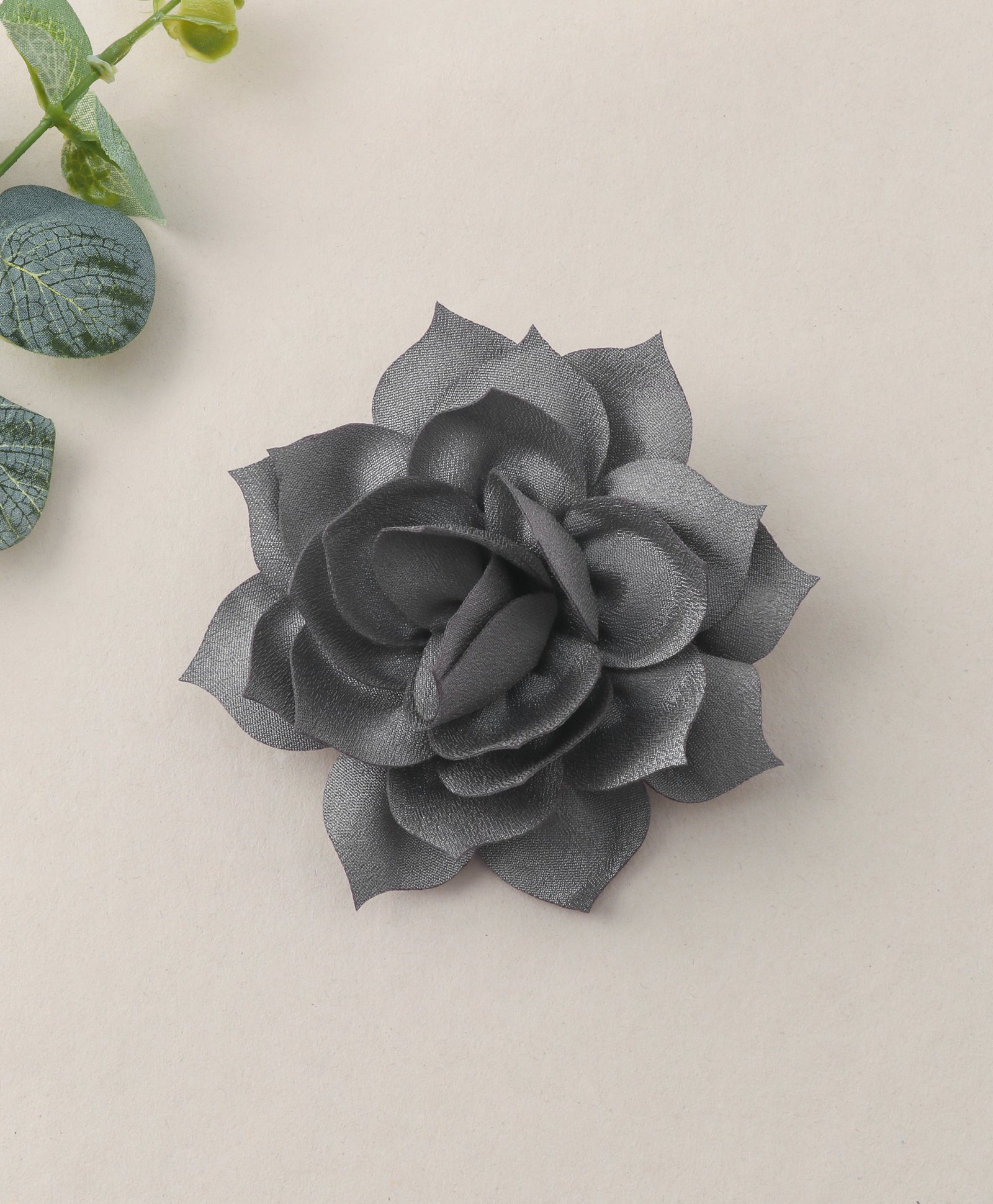 Flower Applique Alligator Clip- Grey