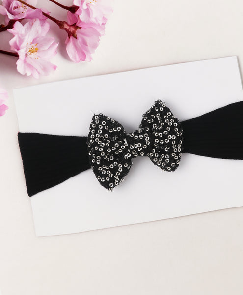 Big Sequinned Bow Headband - Black