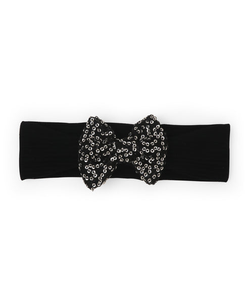 Big Sequinned Bow Headband - Black