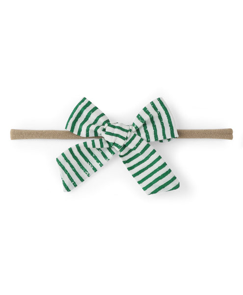 Tiny Striped Knot Bow Headband - Green