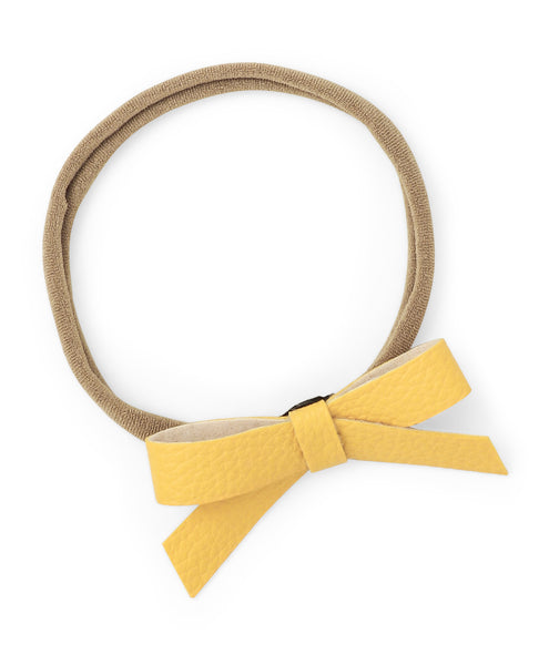 Leather Bow & Knot Headband Set - Yellow & Light Pink