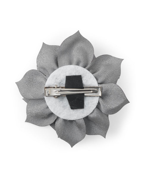 Flower Applique Alligator Clip- Grey