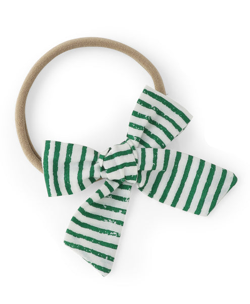 Tiny Striped Knot Bow Headband - Green