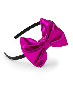 Leather Bow Hair Band - Dark Pink