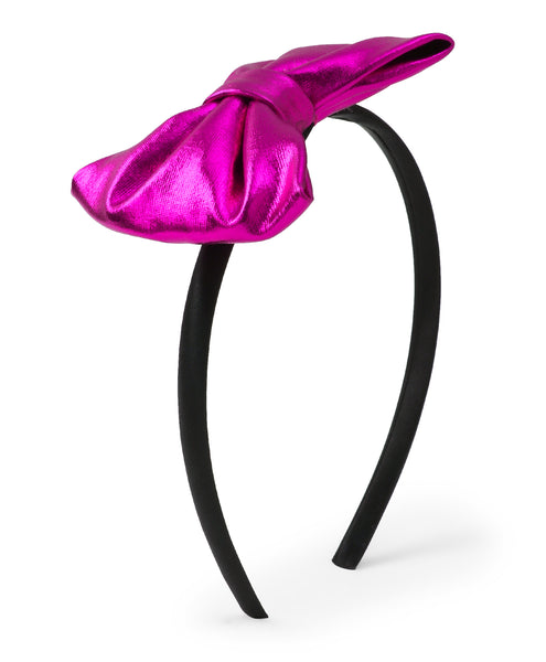 Leather Bow Hair Band - Dark Pink