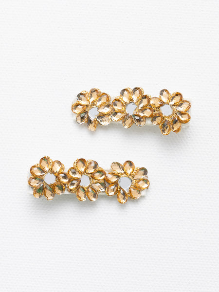 Ethnic Flower Alligator Hair Clips Set- Golden