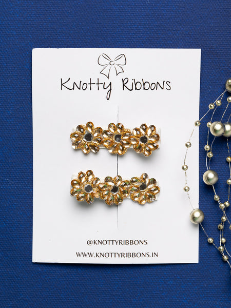 Ethnic Flower Alligator Hair Clips Set- Golden
