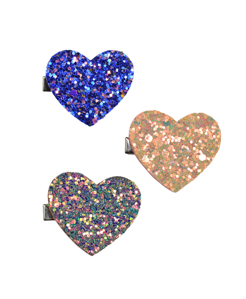 Glitter Heart Alligator Clip Set - Dark Blue, Peach & Multi-Colored