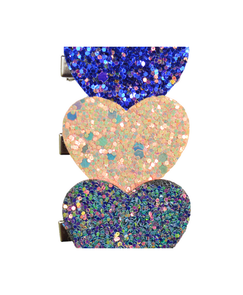 Glitter Heart Alligator Clip Set - Dark Blue, Peach & Multi-Colored