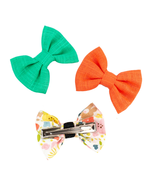 Mini Bow Alligator Hair Clip Set - Green & Orange