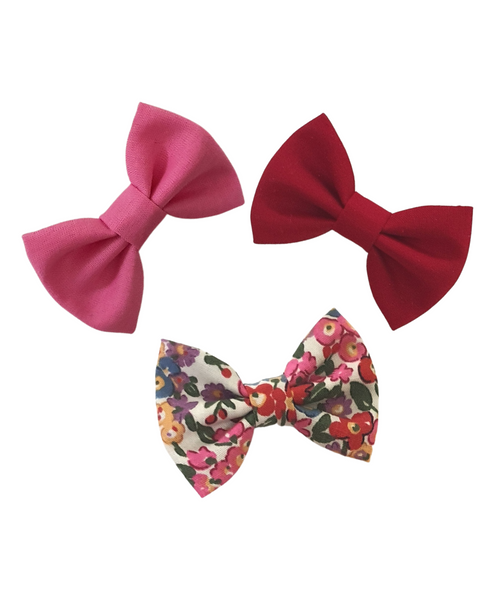 Mini Bow Alligator Hair Clip Set - Red & Light Pink