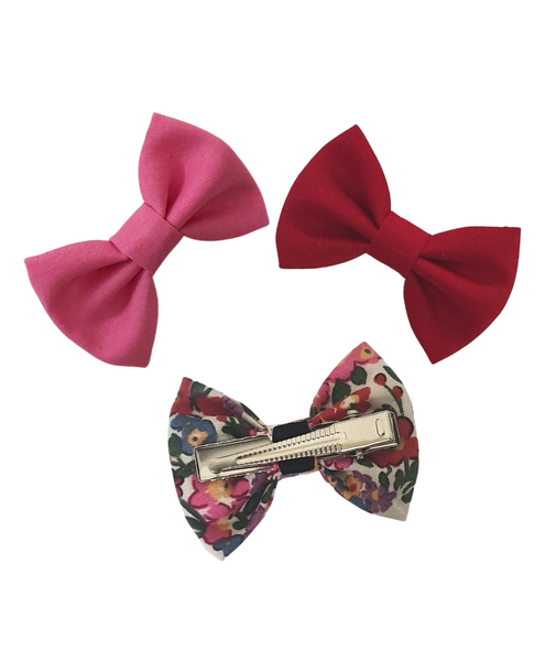 Mini Bow Alligator Hair Clip Set - Red & Light Pink