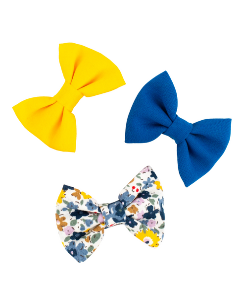 Mini Bow Hair Clips Set - Yellow & Blue