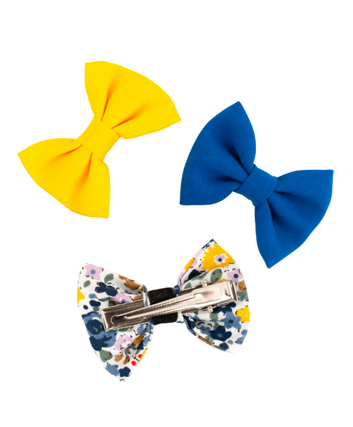 Mini Bow Hair Clips Set - Yellow & Blue