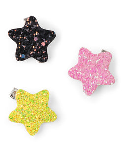 Glitter Star Alligator Clip Set - Black, Light Pink & Yellow