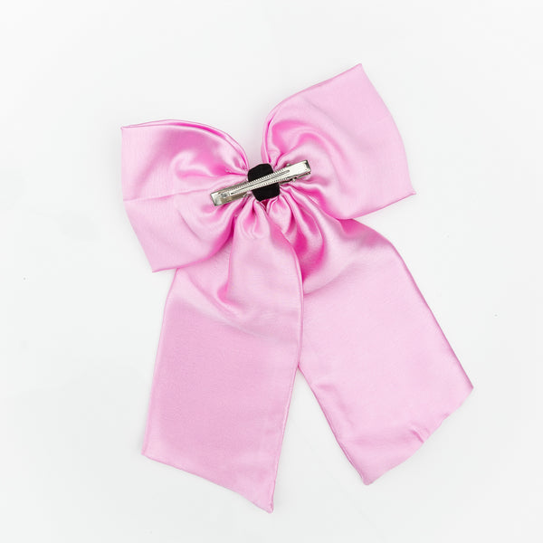 Oversized Satin Sailor Bow Alligator Clip- Light Pink