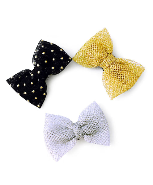 Mini Party Bows Alligator Clip Set - Black, Silver & Golden
