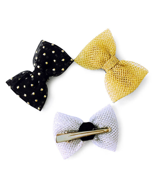 Mini Party Bows Alligator Clip Set - Black, Silver & Golden