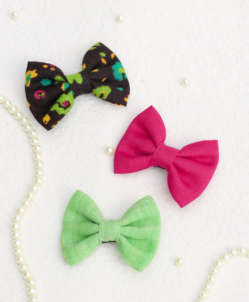 Mini Bow Alligator Clips - Dark Pink, Light Green & Black