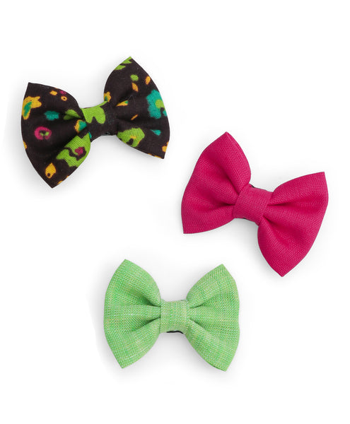 Mini Bow Alligator Clips - Dark Pink, Light Green & Black