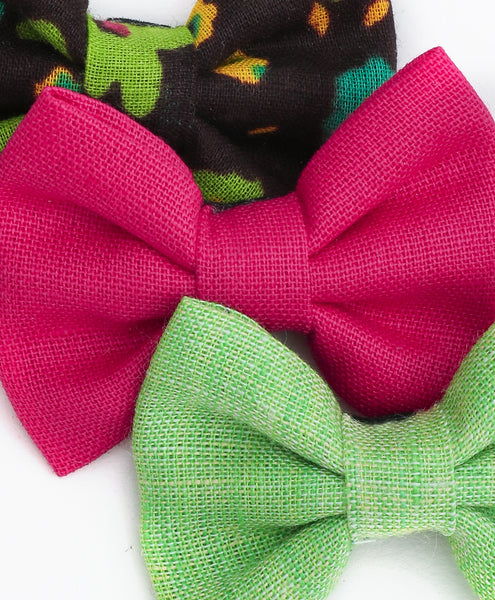 Mini Bow Alligator Clips - Dark Pink, Light Green & Black