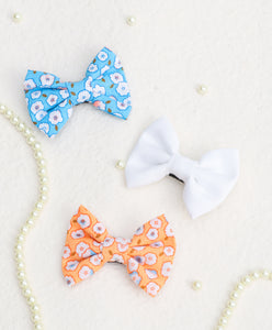 Floral Mini Bow Alligator Clips - Orange, Blue & White