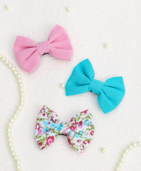 Mini Bow Alligator Clips - Floral, Pink & Blue