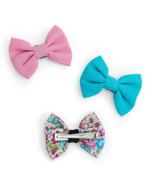 Mini Bow Alligator Clips - Floral, Pink & Blue