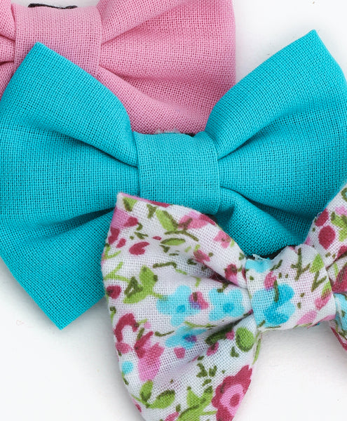 Mini Bow Alligator Clips - Floral, Pink & Blue