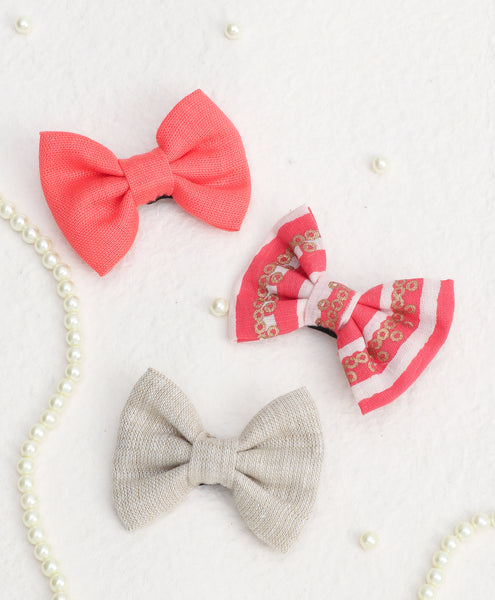 Ethnic Mini Bow Alligator Clips - Peach, Pink & Gray