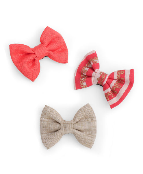 Ethnic Mini Bow Alligator Clips - Peach, Pink & Gray
