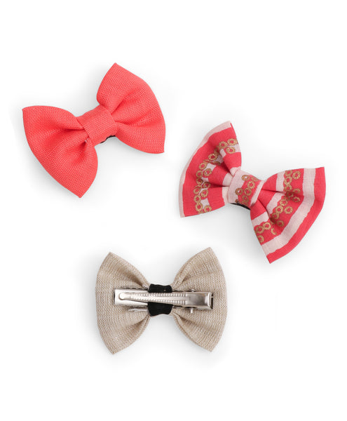 Ethnic Mini Bow Alligator Clips - Peach, Pink & Gray