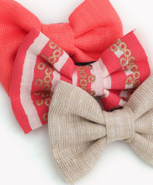 Ethnic Mini Bow Alligator Clips - Peach, Pink & Gray