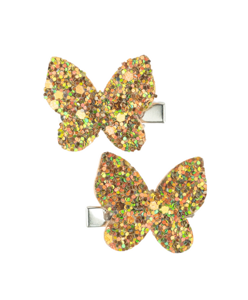 Glitter Butterfly Hair Clips - Bronze