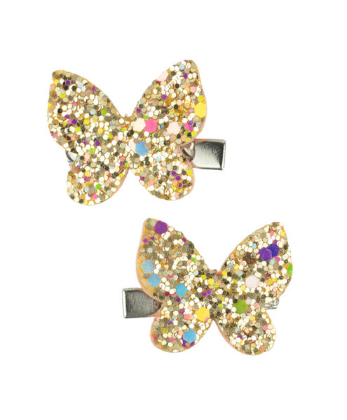 Glitter Butterfly Hair Clips - Golden