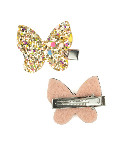 Glitter Butterfly Hair Clips - Golden
