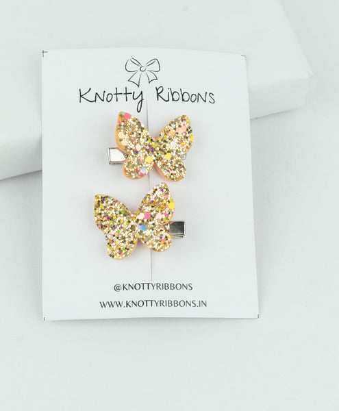 Glitter Butterfly Hair Clips - Golden