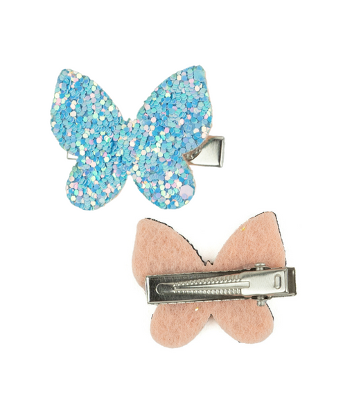 Glitter Butterfly Hair Clips - Light Blue