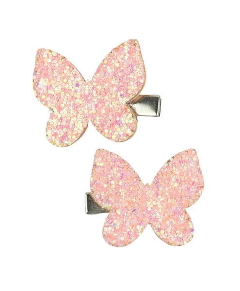Glitter Butterfly Hair Clips - Light Pink