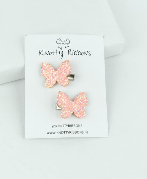 Glitter Butterfly Hair Clips - Light Pink