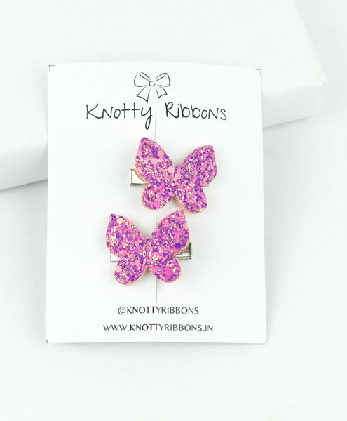 Glitter Butterfly Hair Clips - Purple