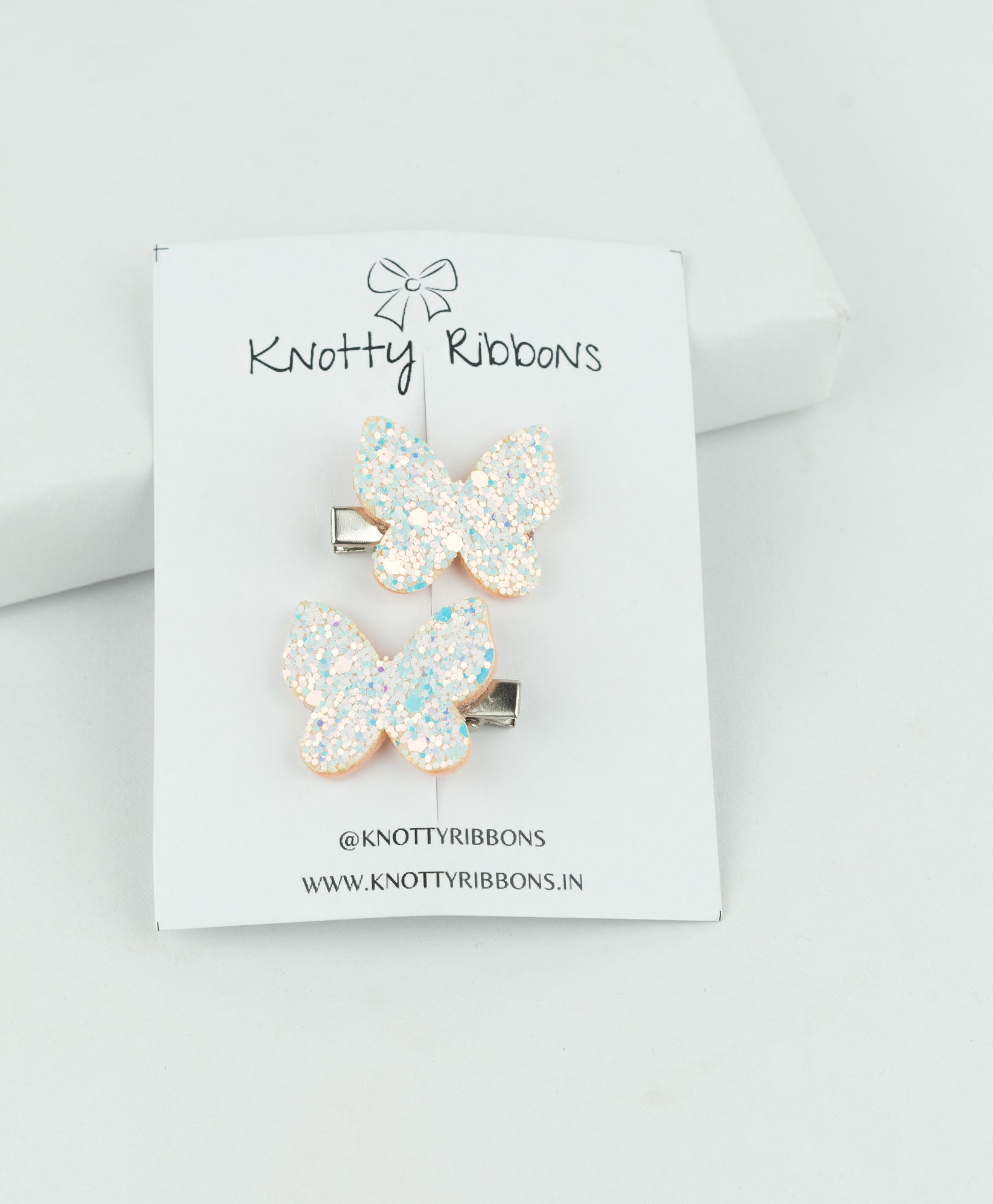 Glitter Butterfly Hair Clips - White