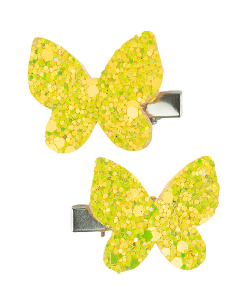 Glitter Butterfly Hair Clips - Yellow