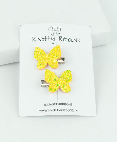 Glitter Butterfly Hair Clips - Yellow